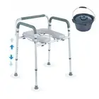 Adjustable Bedside Commode Chair with Padded Seat Armrests Removable Bucket 350