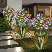Solar Metal Agave Butterfly Flower Stick Garden Sculpture - 3 Pcs Light Green