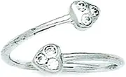 [JewelryWeb] 14k White Gold CZ Simulated Diamond Top Adjustable Double Love Hearts Body Jewelry toe ring-toe ring for Women