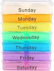 7 Days Weekly Dispenser Am Pm Storage Box Container Tablet Sorter Case Organizer with Seven Stacked Compartments Color Coded and Marked