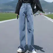 High-Waist Double Button Jeans Dark Grey - XL