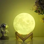 Moon Lamp 3D Printed Dimmable Timer Moonlight, 16 Colors with Stand & Remote & Touch Control & USB Rechargeable, Lunar Night Lamp Decor Birthday Gifts for Lover Kids Friend Party Bedroom (4.7 Inch)