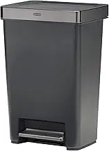 Rubbermaid Premier Series III Step-On Trash Can for Home and Kitchen, with Stainless Steel Rim, 12.4 Gallon, Charcoal