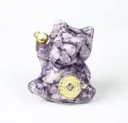 Crystal Fengshui Cat Money Cat Lucky Cat Wealth Attraction Money Gathering Decor Prosperity Success Home Office Decoration Feng Shui Charm Lucky Cat Statue Fortune Blessing Gift (Purple)