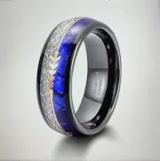 Men’s Meteorite Lazurite Tungsten Band With Arrow Inlay Comfort Fit 8mm/ 11