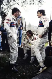 Ilkka Kivimaki smokes whilst talking to Christian Geistdorfer Racing Old Photo
