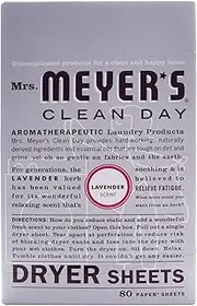 MRS. MEYER'S CLEAN DAY Dryer Sheets, Fabric Softener, Reduces Static, Infused with Essential Oils, Lavender, 80 Count