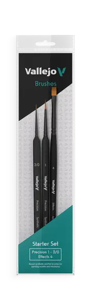 Vallejo Hobby Brushes: Precision Starter Set (Round No.1 & 3/0 Triangular Handle, Flat No.4, synthetics)