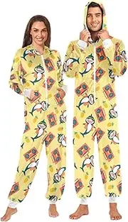 [ZZXXB] Funny Shark Pineapple Onesie Pajamas for Adult Women Men Long Sleeves One Piece Onesies Hooded Sleepwear S - XL