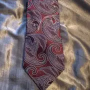 Hart Schaffner Marx Mixed Paisley Print Traditional 3 1/4" Silk Tie Red
