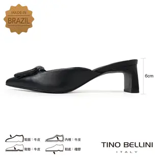 Tino Bellini 巴西進口牛皮尖頭方釦穆勒跟鞋-黑