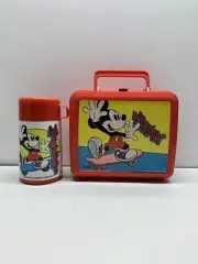 Vintage Disney Mickey Mouse Aladdin Plastic Lunch Box & Thermos NOS