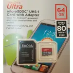 附SD轉接【SANDISK 新帝】64GB ULTRA MICROSDXC UHS-I 80MB/S 記憶卡 (公司貨)