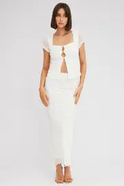 White Maxi Skirt High Rise Bodycon Elastic Waist Lace - Size 14, Women's Maxi Skirt