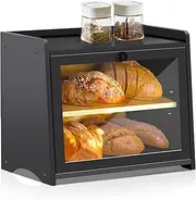 Natree Black Bread Box for Kitchen Countertop, Double Layer Large Bread Storage Container for Homemade Bread, Bamboo Farmhouse Breadbox Organizer for Kitchen Counter Corner, Cabinet (Black)