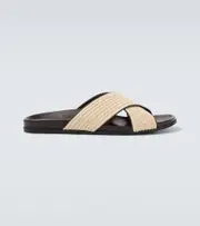[Manolo Blahnik] Manolo Blahnik Chiltern leather-trimmed raffia slides AU 7 green