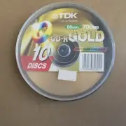 New BLANK 10x TDK GOLD Multi Speed Compatable 700MB 80Min CD-R Spindle Case Seal