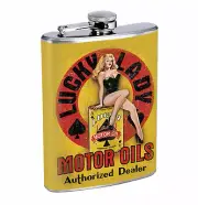 Flask Lucky Lady Motor Oils 01R 8oz Stainless Steel Hip Drinking Whiskey