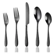 20 Piece 18 8 Stainless Steel Flatware Hammered Silverware Set,Black Flatware...