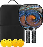 ‌RAPIDSKY 16mm Carbon/Fiberglass Pickleball Set XL Sweet Spot 2 Paddles 4 Balls & Carry Bag for All Levels