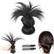 Clip-On Feathered Bun Wig,Hgyugrf Messy Bun Hair Piece,Messy bun Clip In hair Piece,messy bun hair piece Dark Brown With Highlights,Claw Clip hair Extensions,Increase Your hair Volume Easily (C)