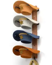 Cowboy Hat Rack for Wall, Cowboy Hat Holder for 4 with Hooks,Wooden Rustic Me...