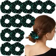 WHAVEL Dark Green Velvet Hair Scrunchies for Women Girls, 12 Pack Hair Scrunchies Velvet Elastics Scrunchy Bobbles Soft Hair Bands Hair Ties,12 Pieces (Dark Green)