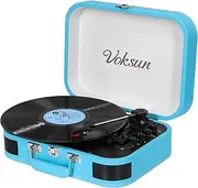 Record Player, Bluetooth Turntable with Built-in Stereo Speakers, 3-Speed Suitcase LP Vinyl Player, Supports Vinyl to MP3 Recording, Phonograph with AUX USB RCA Headphone Jack, Sky Blue