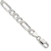 8 Inch Sterling Silver 6.75mm Pav Flat Figaro Chain