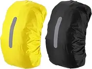 uxcell 55-65L Waterproof Backpack Rain Cover, 2 Pcs Non-Slip Backpack Cover with Vertical Reflective Strap Stay Dry for Hiking, Camping, Hunting, L, Black/Fluorescent Yellow