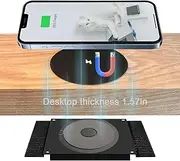UUMAO 40MM Magnetic Invisible Wireless Charger, Under Desk 15W Furniture Wireless Charging Pad for Magsafe iPhone 15/14 (with PD Adapter) (Magsafe Desk Sticker Coil Included)