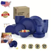 Lightweight Blue Wheat Straw Dinnerware Set for 8 - Dishwasher & Microwave Safe