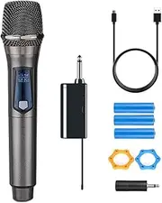 A Single Handheld Wireless Microphone, Equipped with a Rechargeable Receiver and 3.5mm Adapter, Wireless Microphone, Suitable for Karaoke and Vocals, Grey (03)