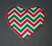 Christmas Colors Chevron Heart 4 inch Iron on Embroidered Applique Patch