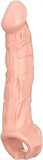 Realistic Penis Sleeve Extender, Delay Cock Extension Ring, Girth Enlarger for Erection Enhancement, Soft Liquid Silicone, Couples Sex Toy (L: 245mm)