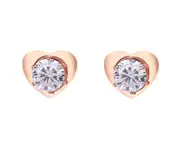 Cute Rose Gold Heart Shape Titanium Steel Cubic Zirconia Stud Earrings
