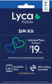 Lyca Mobile USA 5G/4G Prepaid SIM Card Kit | Unlimited Data, Talk, & Text to 100