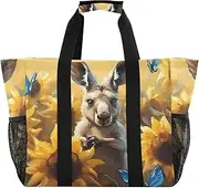 [PDZRMY] Kangaroo Sunflower Butterfly Large Tote Bags for Women Canvas Tote Purse Reusable Grocery Bags Top Handle Handbags for Travel, Work, Multi, One Size
