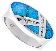 Women 925 Silver Rhodium Plated Opal Inlay Ring Small CZ stone Accents 10mm