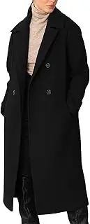[Flygo] Womens Long Pea Coat Double Breasted Notch Lapel Trench Coat Office Work Peacoat Jacket Dress Coat