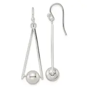 Sterling Silver Polished Triangle & Ball Dangle Shepherd Hook Earrings
