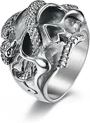 [JESMING] Serpentine Skull Ring Stainless Steel Punk Ring Biker Cocktail Party Ring Gold Silver Rings for Men