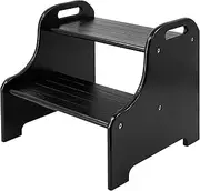 [VaeFae] Bamboo 2 Step Stool with Non-Slip Step Treads and 2 Cutout Handles (Black)