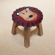 Children's Wooden Stool LION face Chair Toddlers Step sitting Stool