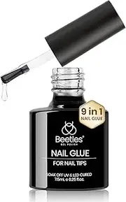 Beetles 9 in 1 Nail Glue Gel for Nail Tips and Clear Acrylic Nails Long Lasting, Curing Needed UV Extension Glue for Clear False Nail Tips and Clear Press on Nails, Nail Repair Treatment