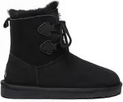 [EVERAU] UGG Boots Women Sheepskin Wool Lining TPR Nonslip Lace Up Boots Short Stark