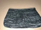 polo ralph lauren Clutch Bag Woven Wicker Zipper Closure Blue And Gold