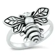 Bumble Bee Ring Genuine Sterling Silver 925 Oxidized Face Height 16 mm Size 9