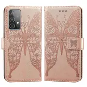 For Samsung Galaxy A52 4g/5g / A52s 5g Imprinted Rose Flower Butterflies Pattern Leather Wallet Stand Case