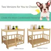 Two Layers Solid Wood Dog Kennel with Integrated Bedside Cupboard + Grey Bedding